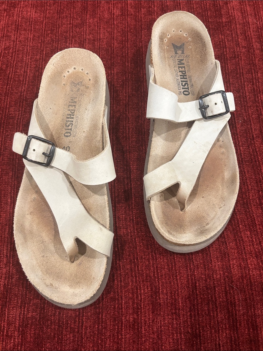 Mephisto Tan  Leather Toe-Loop Sandals with Buckle
